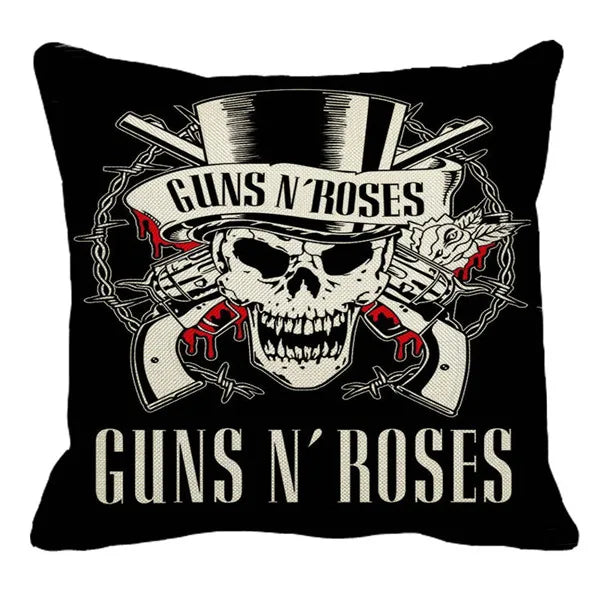 Housse de Coussin Rock Guns N' Roses Crâne et Roses