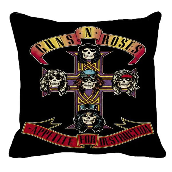Housse de Coussin Rock Guns N' Roses Crâne et Roses