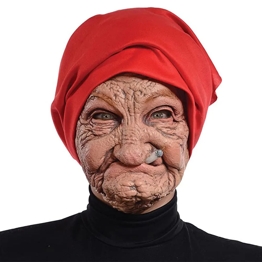 Masque d'Horreur Vieille Femme à Turban Rouge