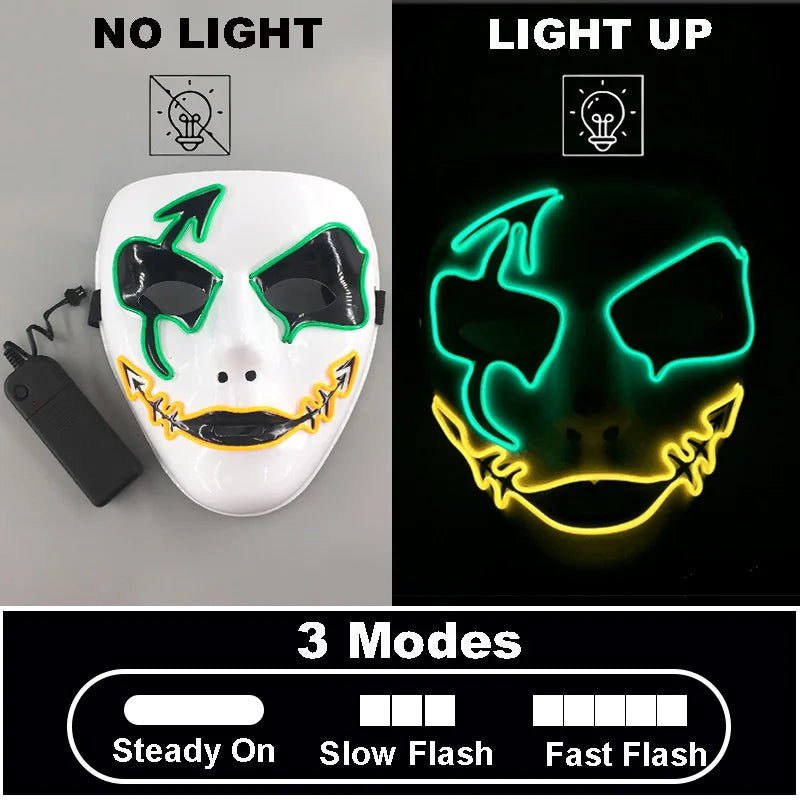 Masque Lumineux Horreur Purge Vert et Jaune Fluo