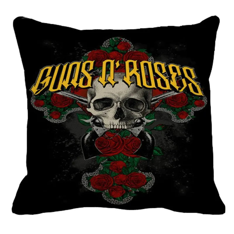 Housse de Coussin Rock Guns N' Roses Crâne et Roses