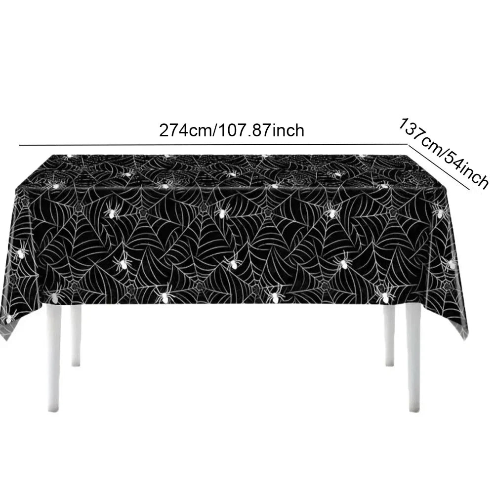 Nappe d'Halloween Noire à Toiles d'Araignée et Araignées