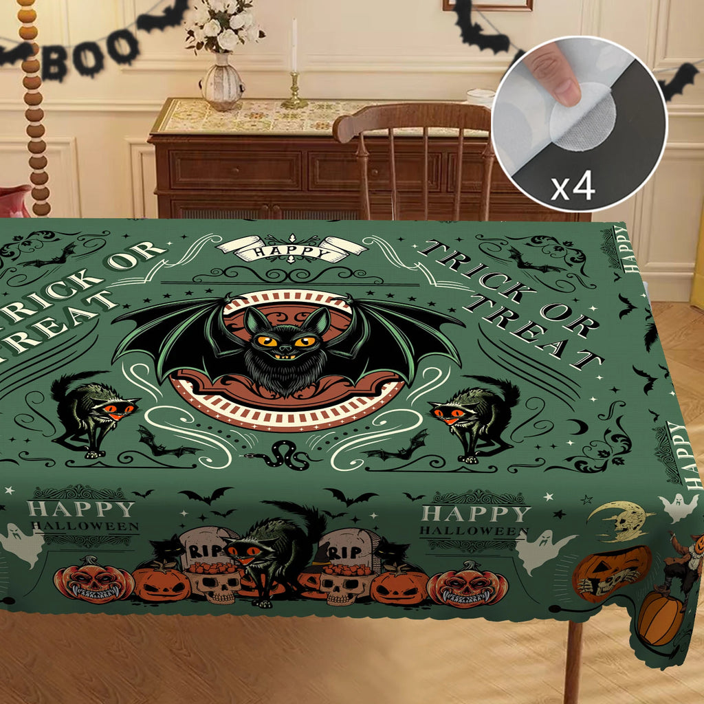 Nappe Ronde Halloween Vert "Trick or Treat" à Chauve-Souris