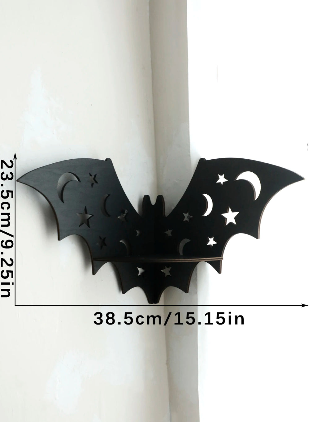 Étagère Murale Gothique en Bois Noir Chauve-Souris