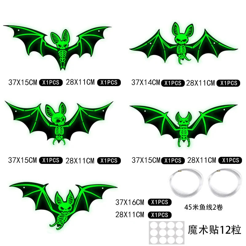 50 Chauves-Souris Squelettes Luminescentes d'Halloween