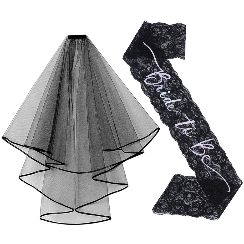 Kit de Mariée Gothique Noir Voile Tiare et Écharpes