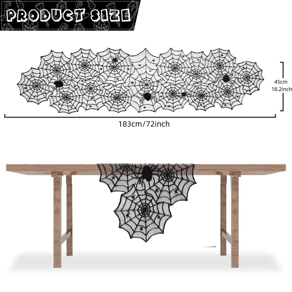 Chemin de Table en Dentelle Noire avec Araignées