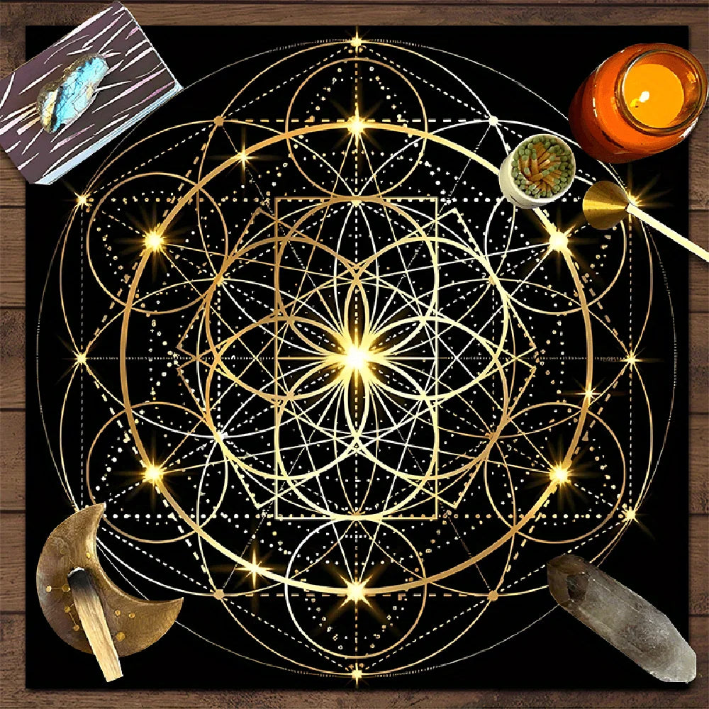 Tapis de Divination Astrologique Noir et Doré