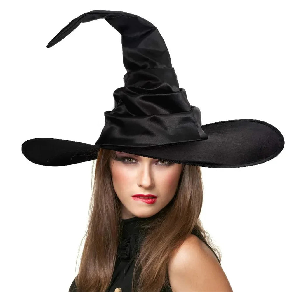 Chapeau de Sorcière Noir Segmenté à Large Bord