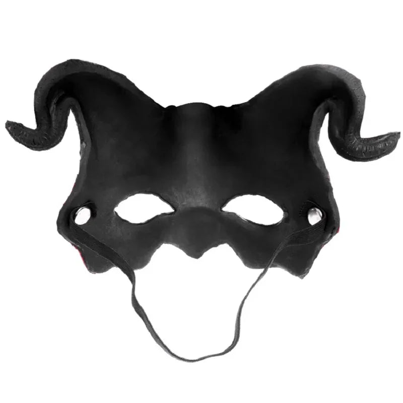 Masque de Démone Rouge Vieilli à Cornes Noires