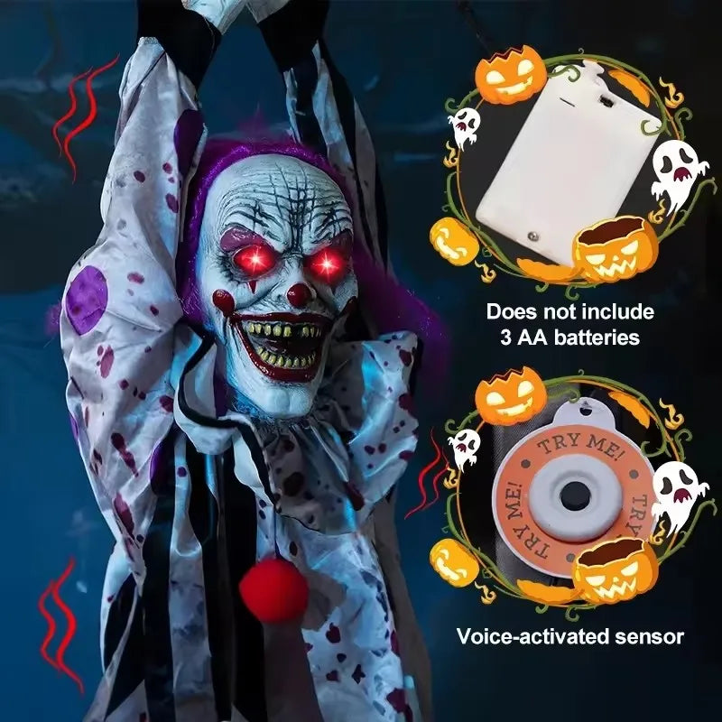 Clown Halloween Horrible Suspendu Sonore à Yeux Rouges