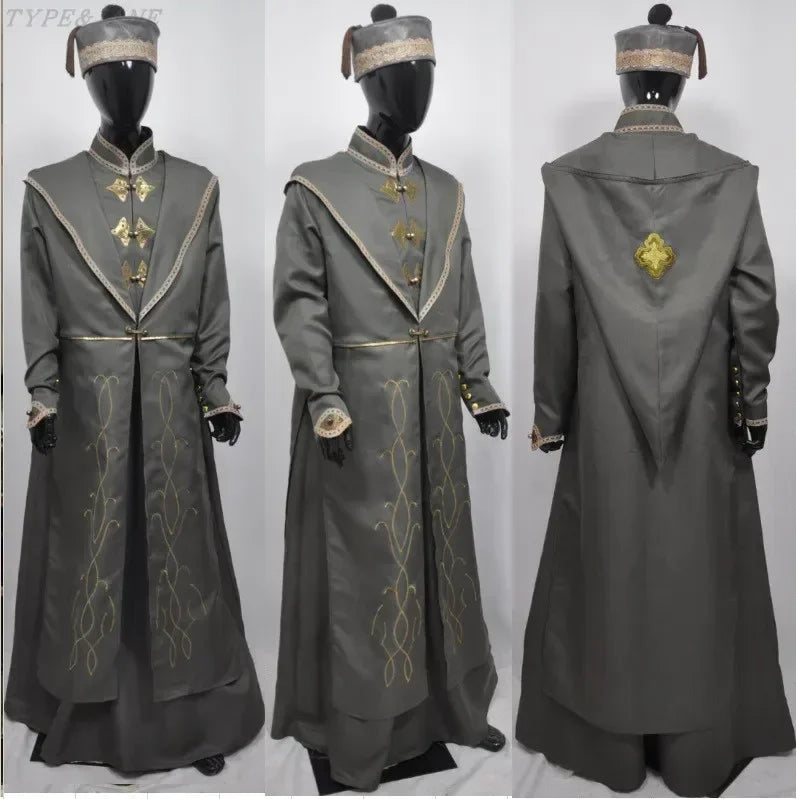 Costume de Dumbledore Gris-Vert à Broderies Dorées