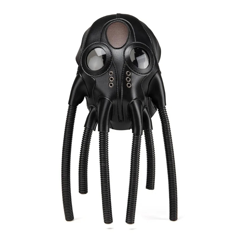 Masque Steampunk en Similicuir Noir à Tubes