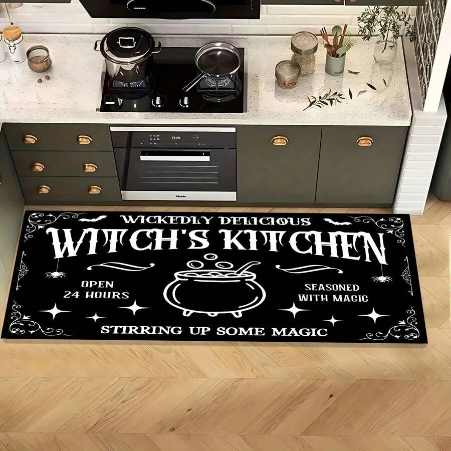 Tapis de Cuisine Noir "Witch's Kitchen" à Chaudron