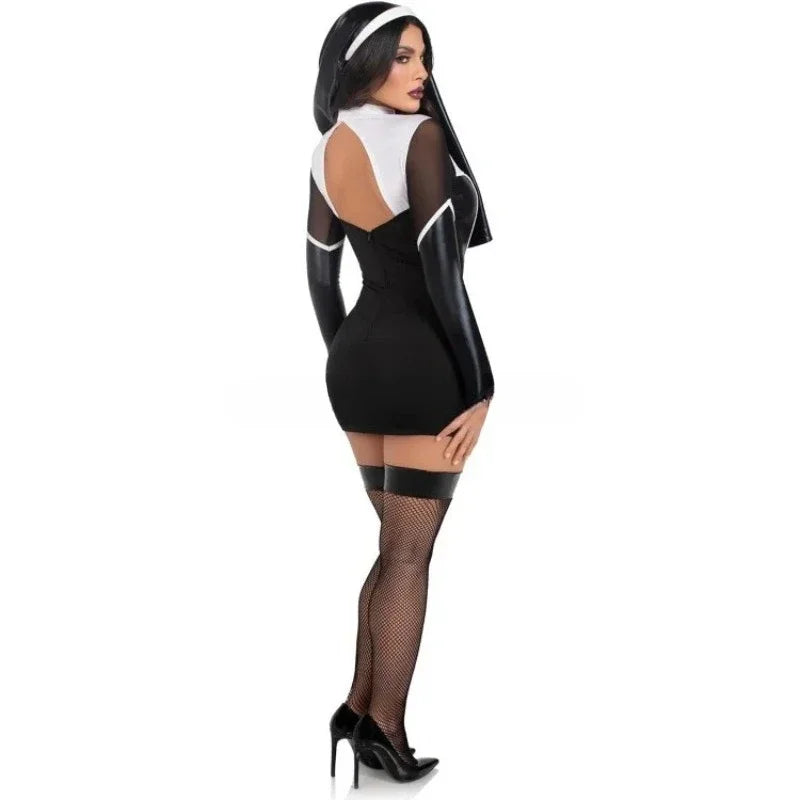 Déguisement de Nonne Sexy à Croix et Faux Cuir