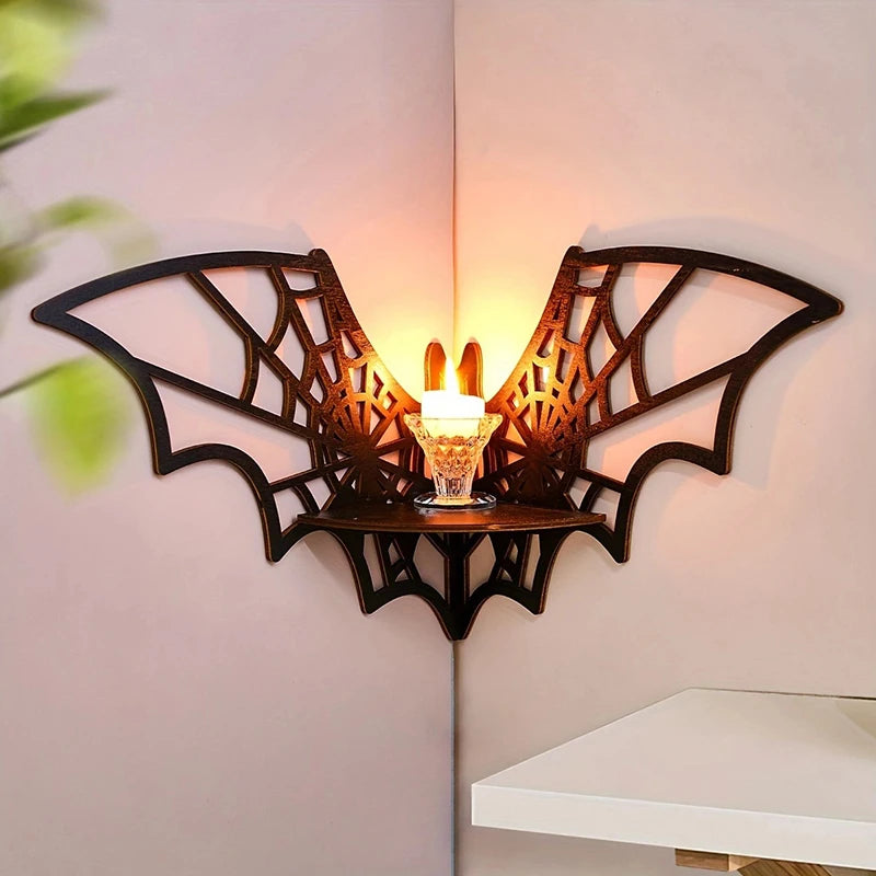 Étagère d'Angle Noire Chauve-souris à Toile d'Araignée