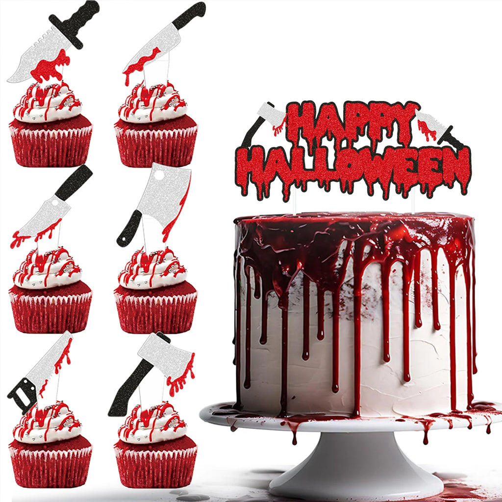 Décorations de Gâteau Halloween Ensanglantées Pailletées