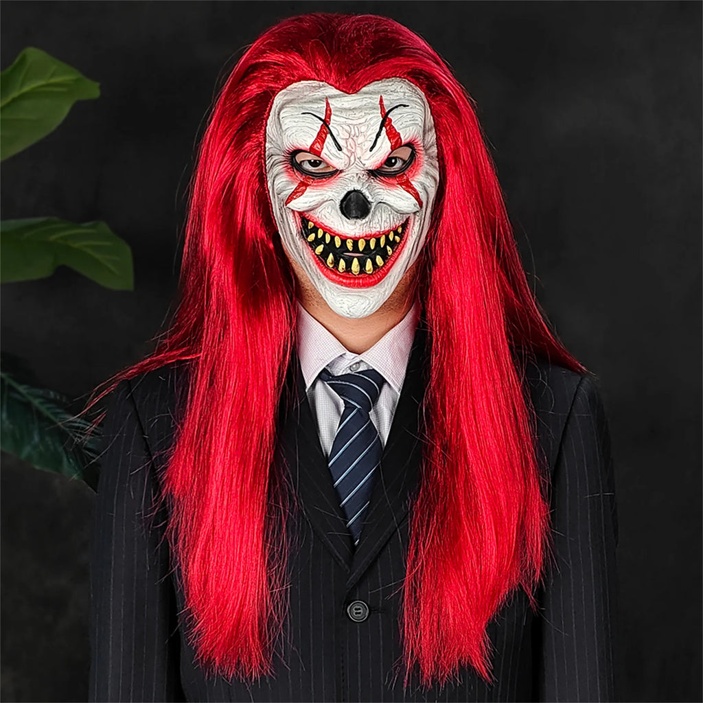 Masque de Clown Maléfique avec Cheveux Rouges