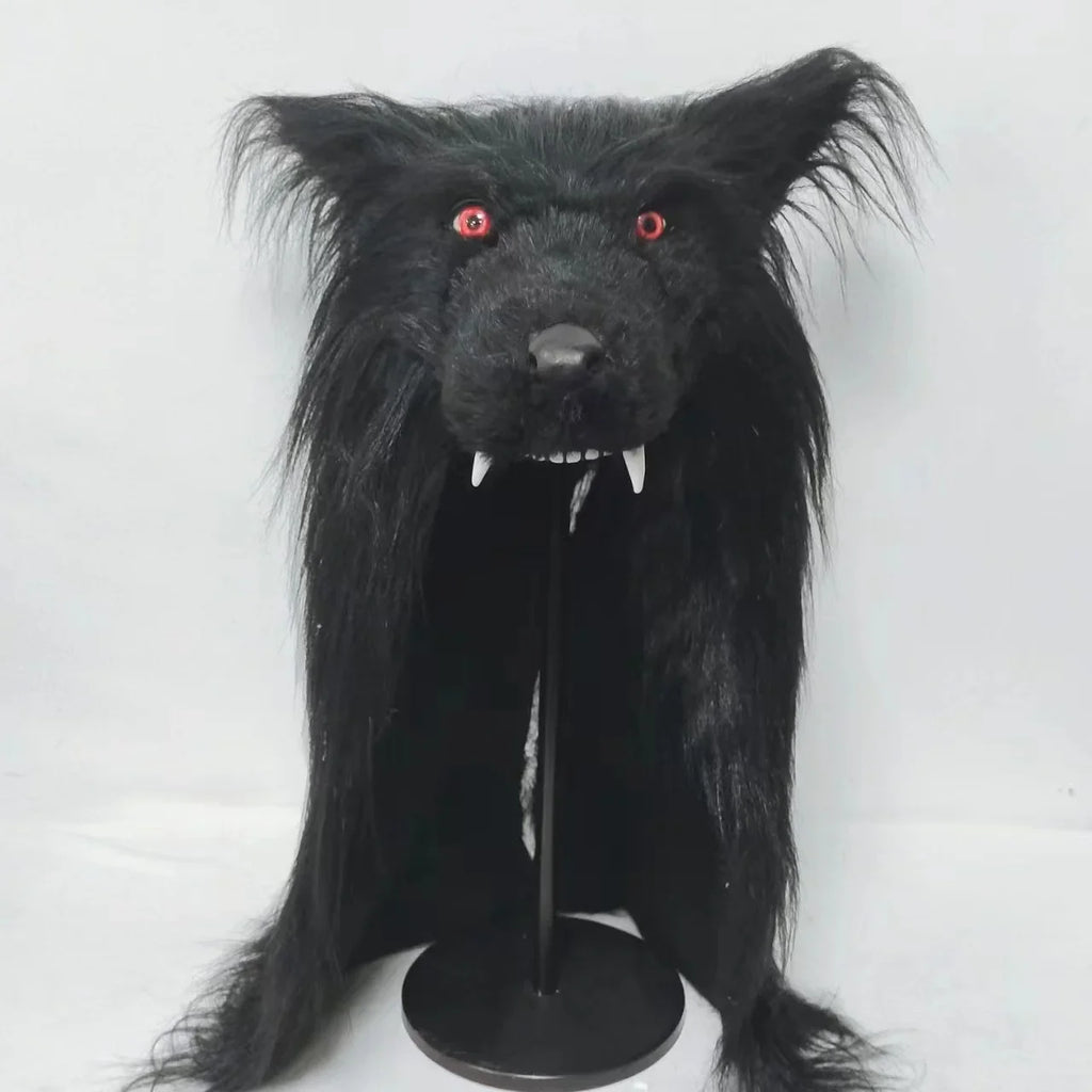 Masque de Loup-Garou Noir à Yeux Rouges et Crocs