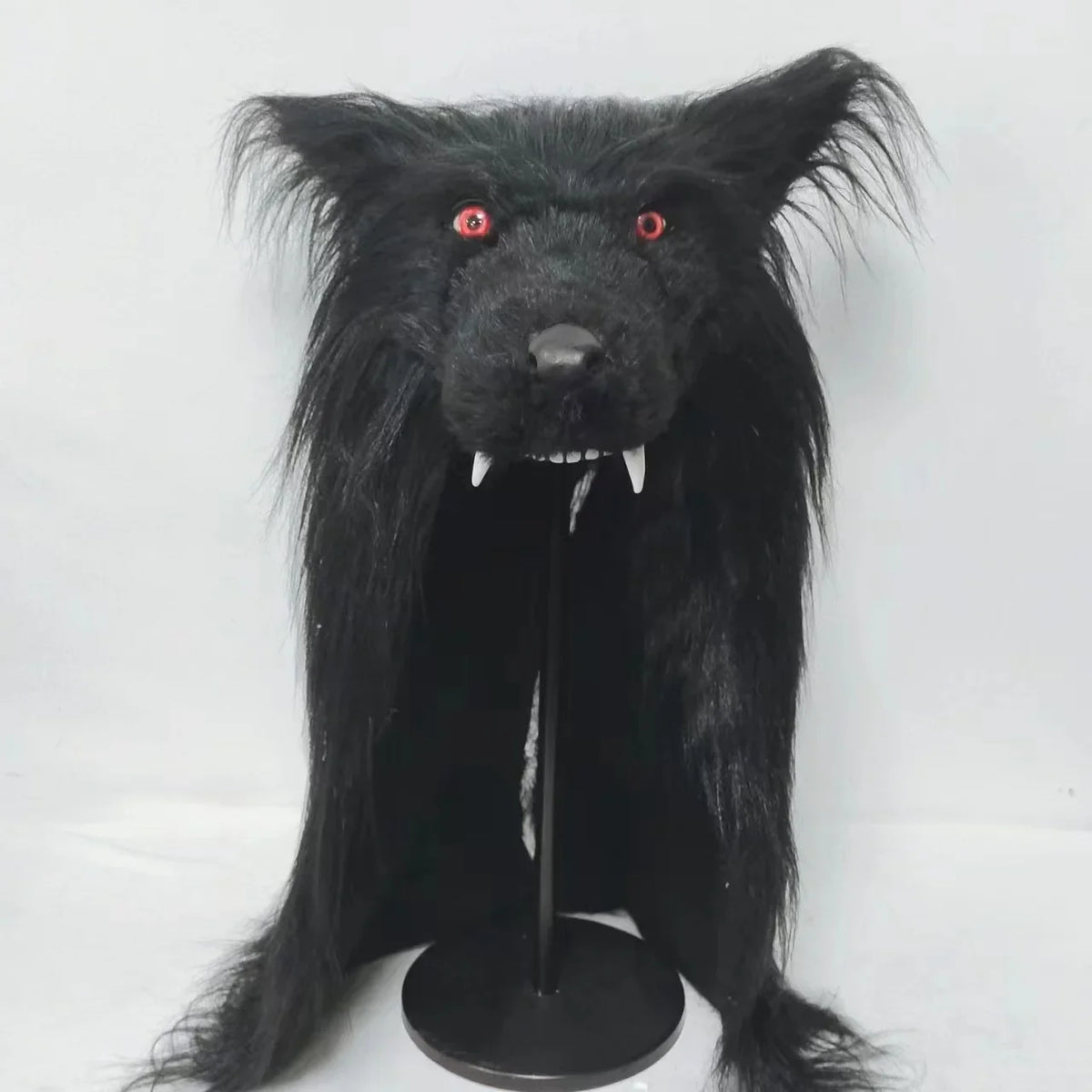 Masque de Loup-Garou Noir à Yeux Rouges et Crocs