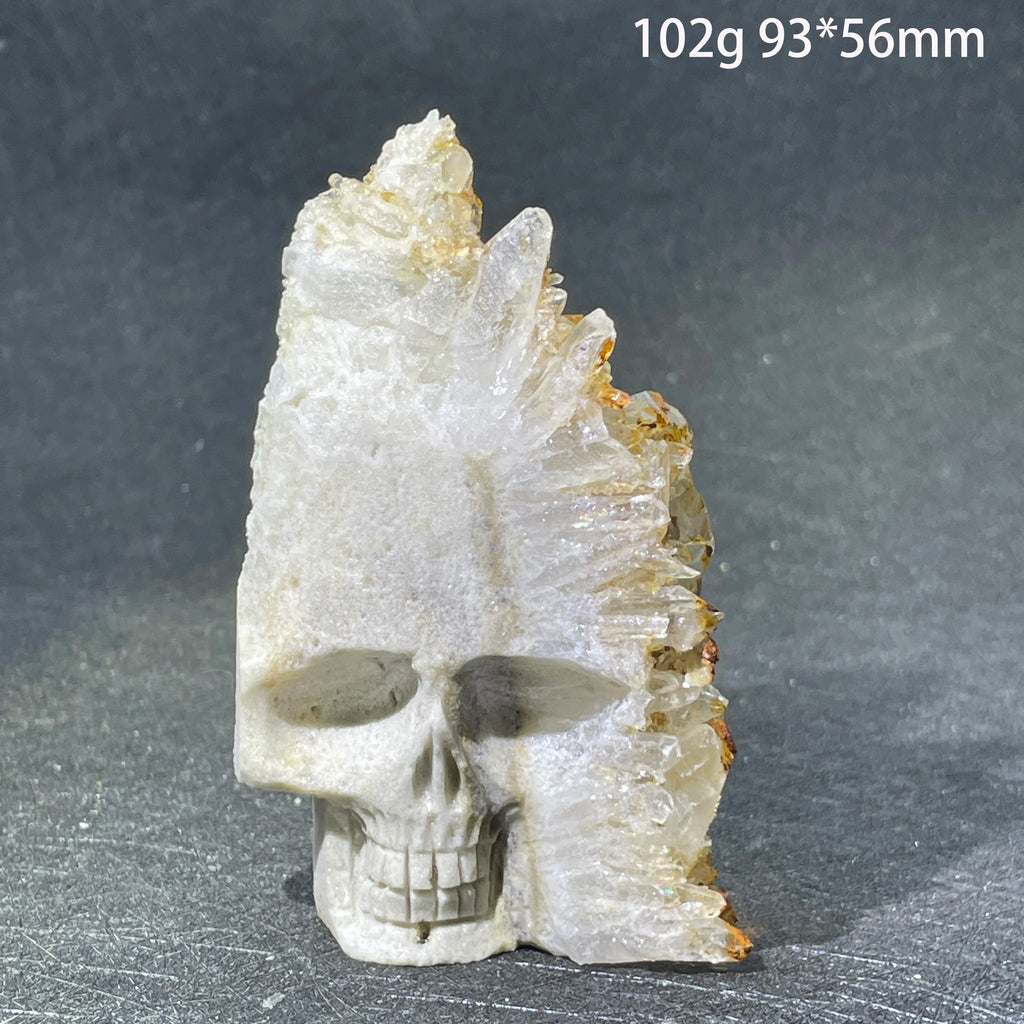 Crâne en Quartz Sculpté et Brut à Cristaux
