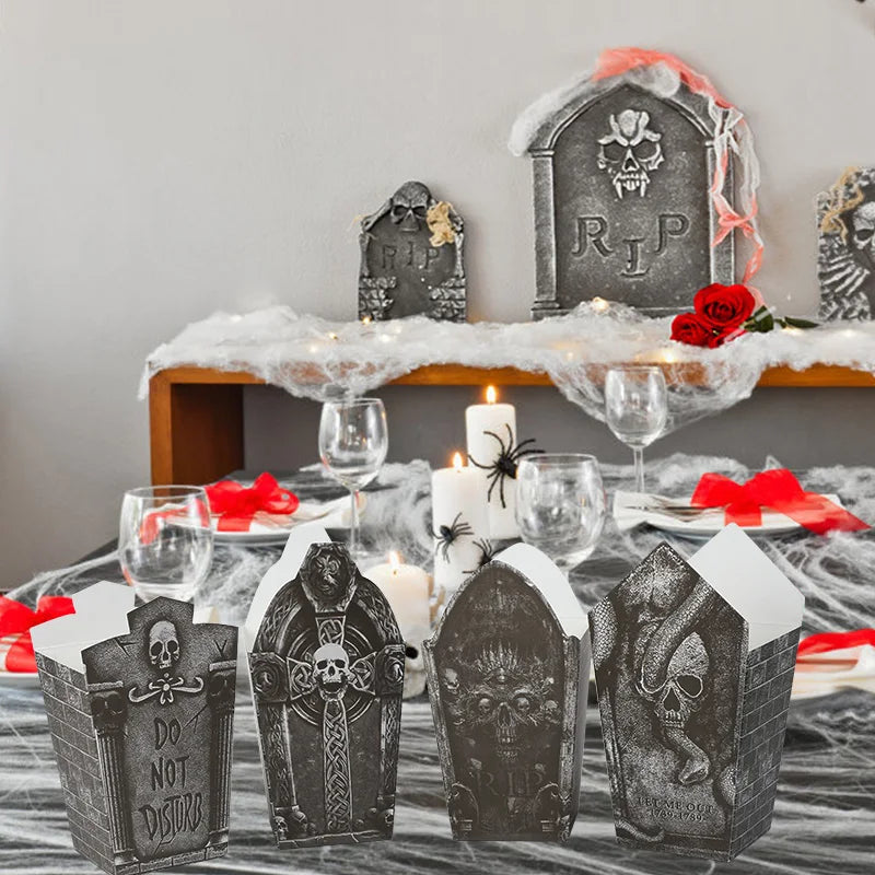 Boîtes à Popcorn d'Halloween Formes Tombes et Crânes