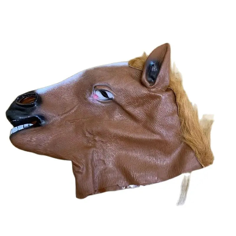 Masque de Cheval en Latex Marron à Bouche Ouverte