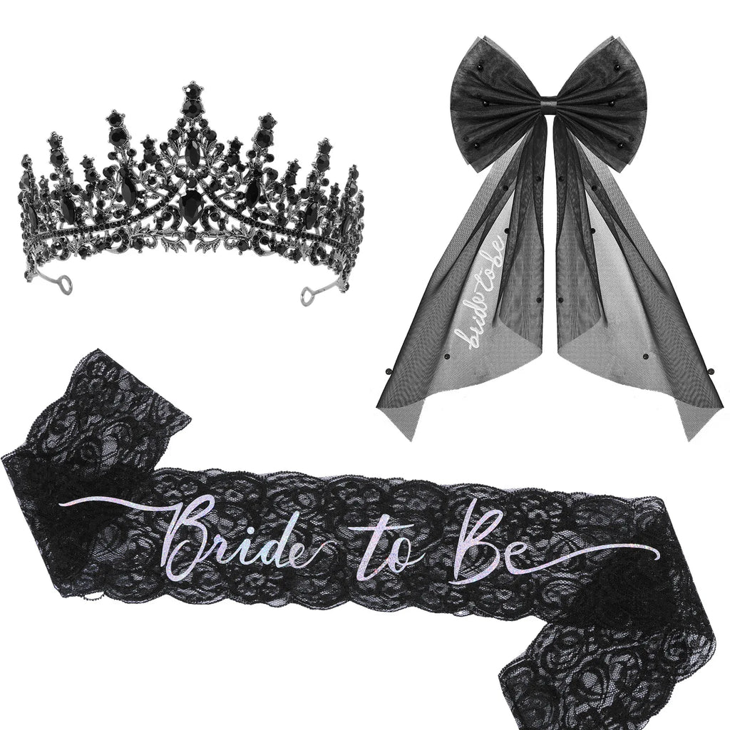 Kit de Mariée Gothique Noir Voile Tiare et Écharpes