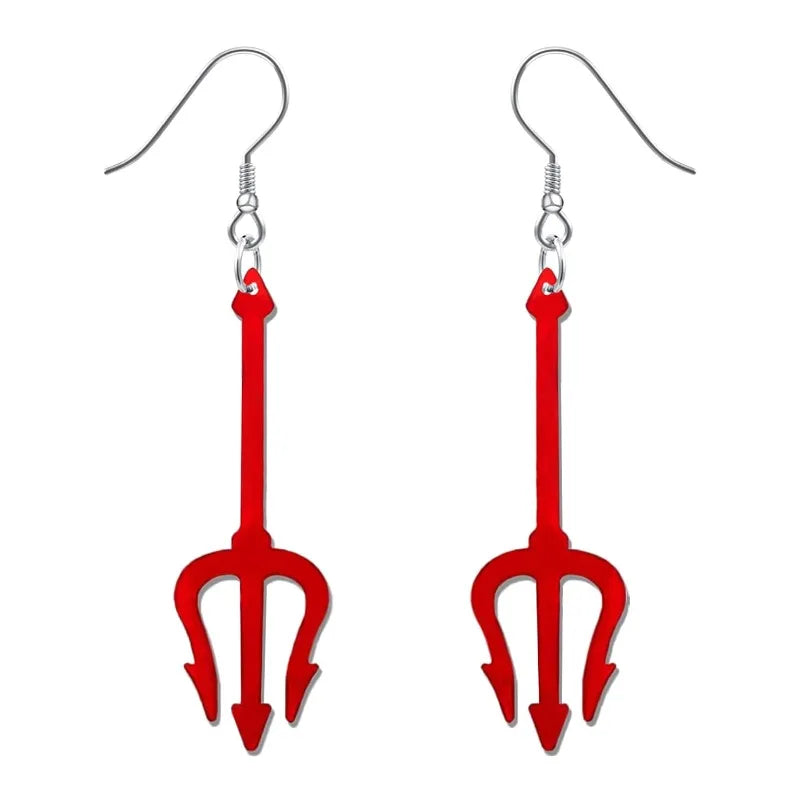 Boucles d'Oreilles Pendantes Trident Rouge Vif