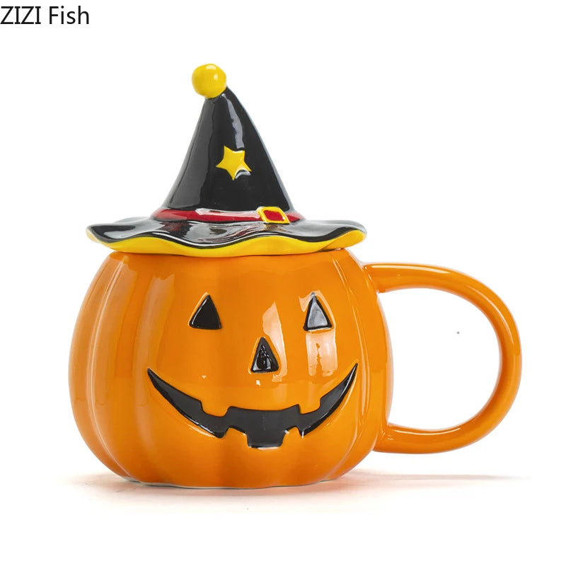 Mug en Céramique Citrouille avec Chapeau Noir