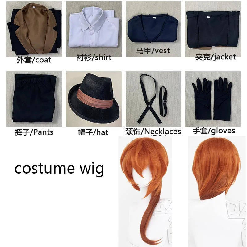 Costume Cosplay Noir à Cape et Gilet Gris Élégant