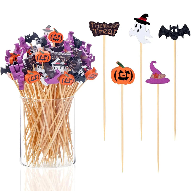 Pics à Gâteau Halloween Citrouille, Fantôme, Chapeau