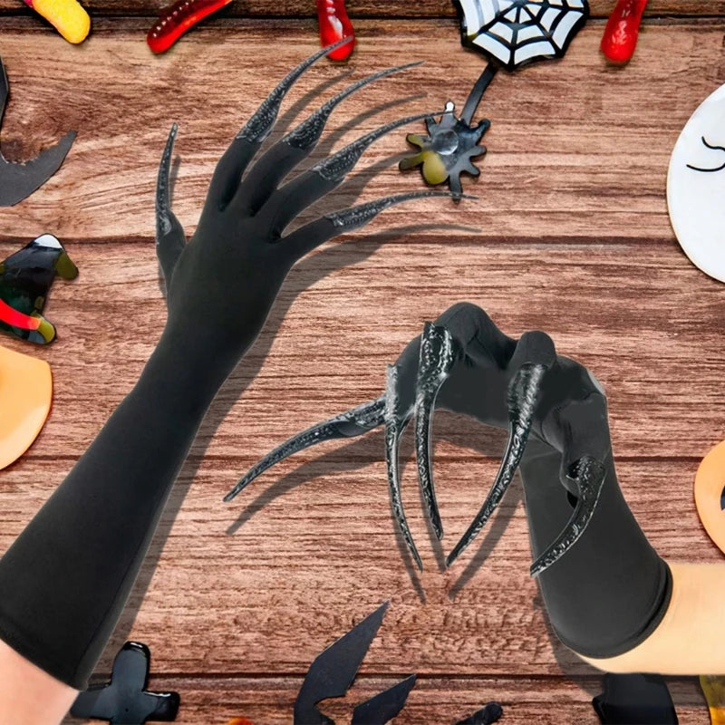 Gants Longs Noirs à Griffes de Démons Scintillantes