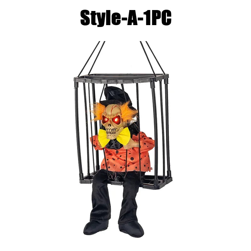 Squelette Prisonnier d'Halloween en Cage Lumineux