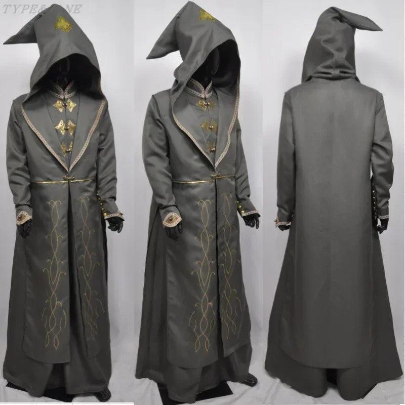 Costume de Dumbledore Gris-Vert à Broderies Dorées