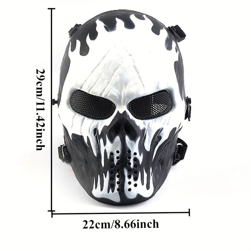 Masque de Crâne Blanc Patiné à Motifs Noirs