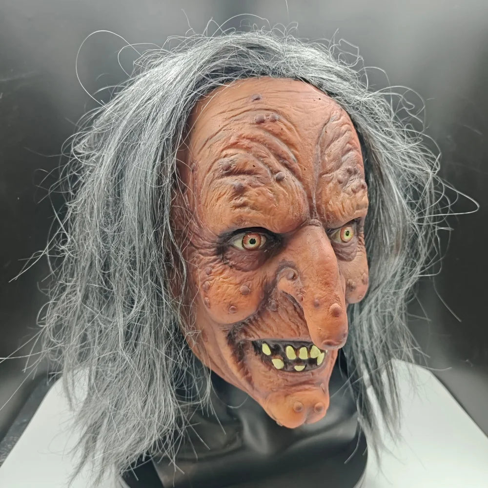 Masque de Sorcière Grotesque en Latex à Cheveux Gris