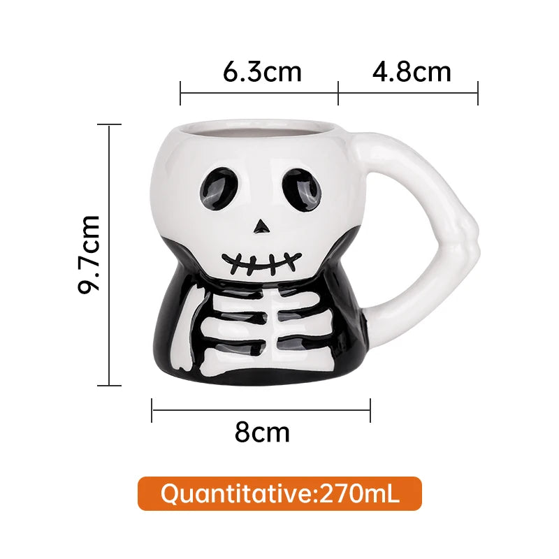 Mug en Céramique Squelette d'Halloween Noir et Blanc