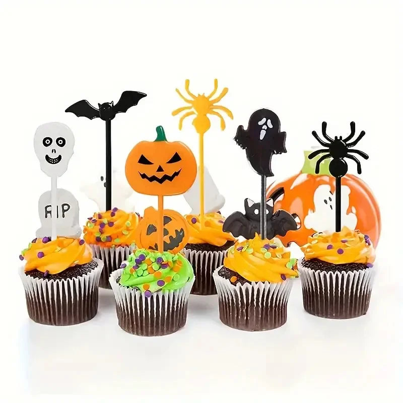 Piques à Gâteaux Halloween Fantômes, Crânes et Citrouilles