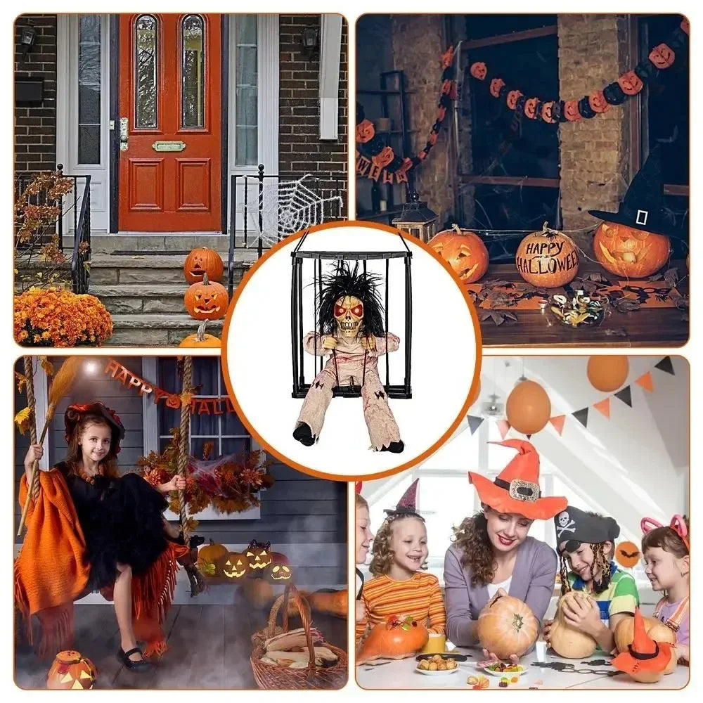 Squelette Prisonnier d'Halloween en Cage Lumineux