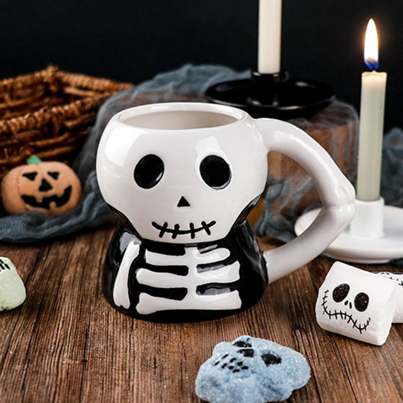Mug en Céramique Squelette d'Halloween Noir et Blanc