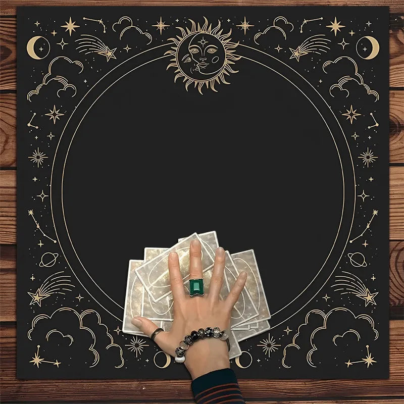 Tapis de Divination Astrologique Noir et Doré