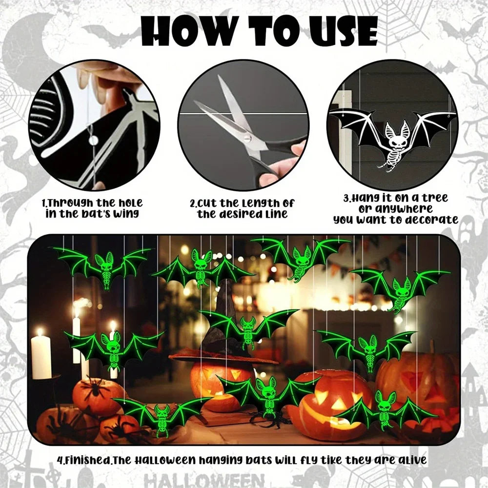 50 Chauves-Souris Squelettes Luminescentes d'Halloween