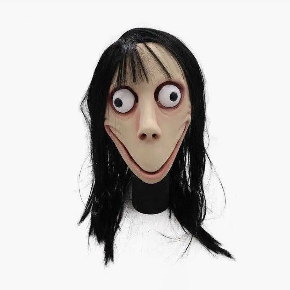 Masque Momo Horrifique en Latex et Cheveux Noirs