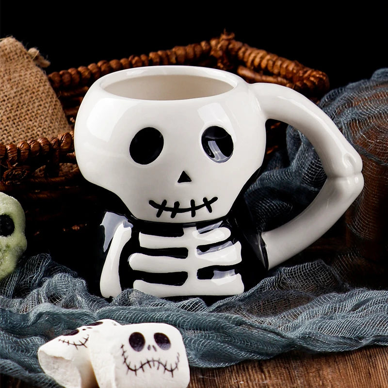 Mug en Céramique Squelette d'Halloween Noir et Blanc
