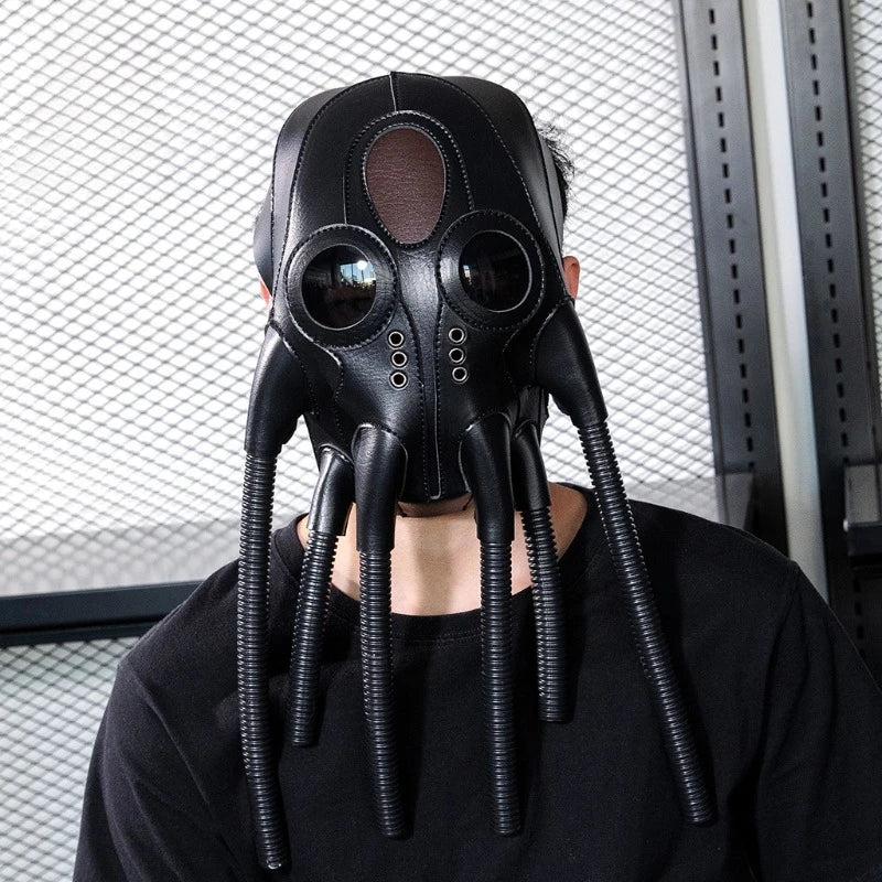 Masque Steampunk en Similicuir Noir à Tubes