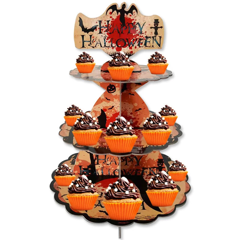 Lot de 2 Présentoirs à Cupcakes Halloween Citrouille et Sang