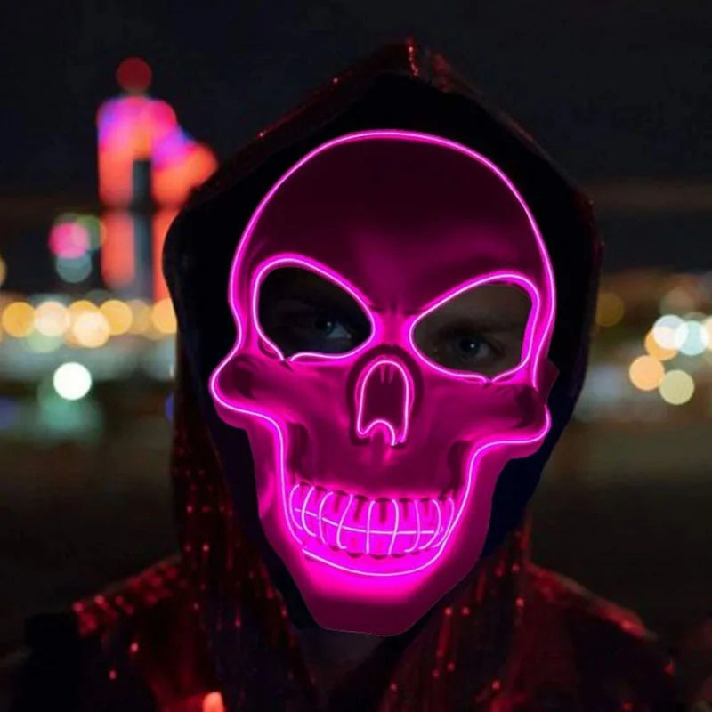 Masque Tête de Mort Lumineux Néon Rose Fuchsia