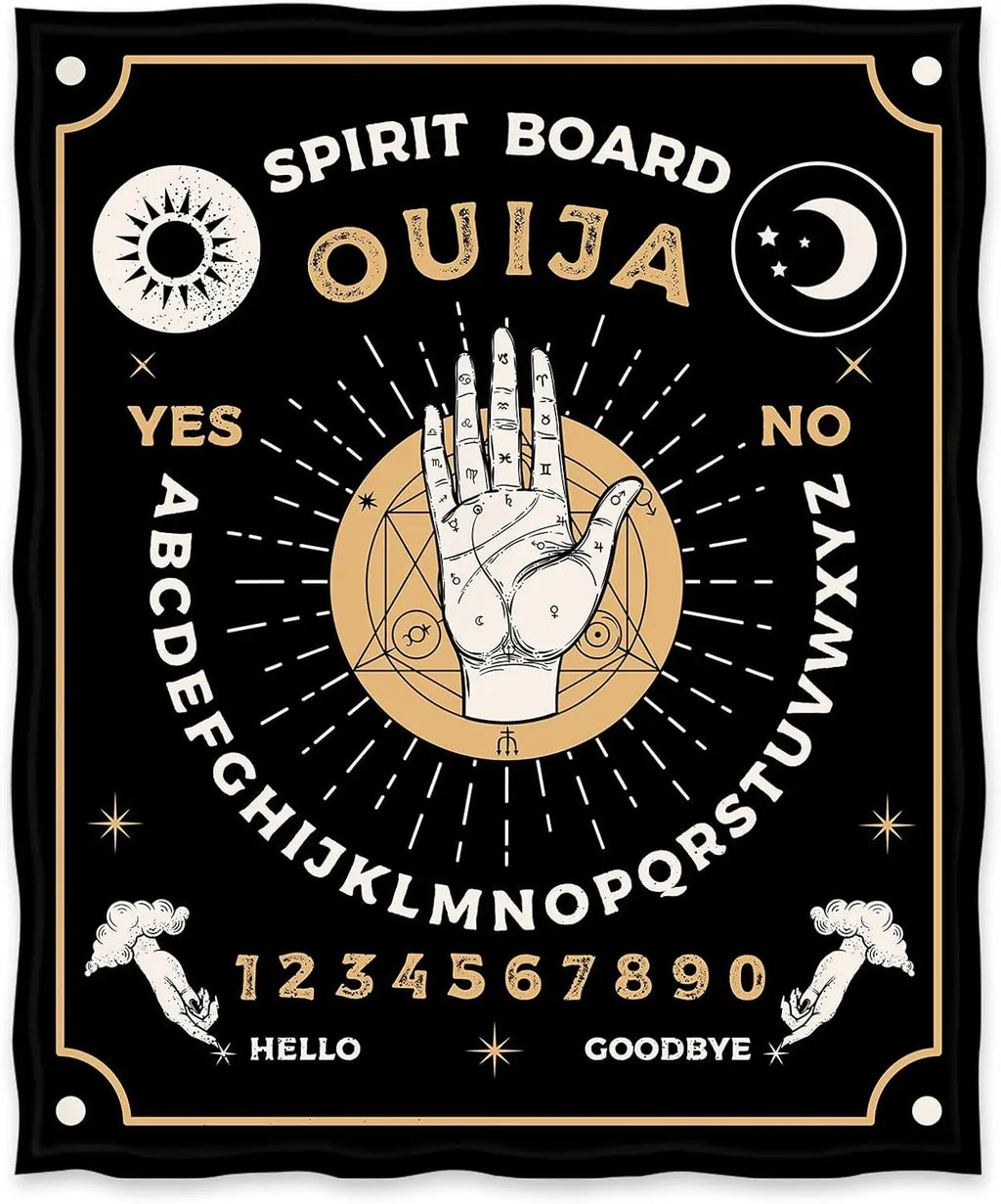 Couverture Polaire Gothique Noire et Blanche Ouija