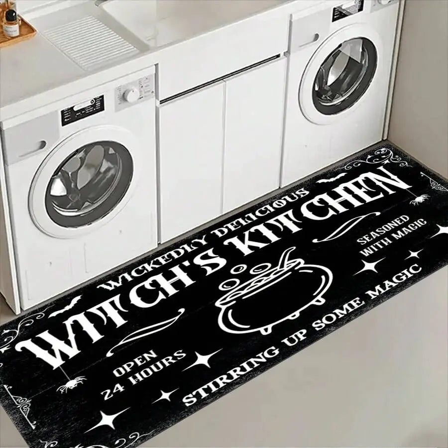 Tapis de Cuisine Noir "Witch's Kitchen" à Chaudron